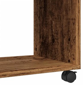antik fa színű szerelt fa kisasztal kerekekkel 70 x 35 x 60 cm