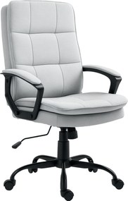 HOMCOM Ergonomikus Irodai Szék Állítható Magassággal és Karfával, Forgó Szék Ringató Funkcióval, Vászon Hatású, Kárpitozott Számítógépes Szék, Szürke