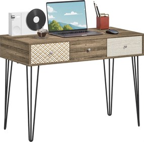 HOMCOM Bohemian Íróasztal 3 Fiókkal és Hajlított Lábakkal 105x50x75 cm | Aosom
