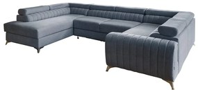 Kék kinyitható-tárolóhelyes sarokkanapé (bal oldali-U alakú) Louis – ELTAP