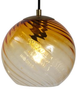 Függőlámpa bronz színben, füstös borostyán és zöld üveggel, kerek, 4-es - Bao