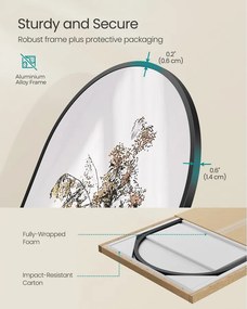 Íves állványos tükör, 150 x 40 cm, alumínium kerettel, fekete színben