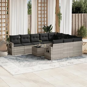 vidaXL 11 részes világosszürke polyrattan kerti ülőgarnitúra párnákkal