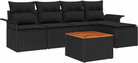 vidaXL Kerti Kanapé Szett tárolóval 6 pcs Fekete polirattan