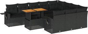 vidaXL 11 részes fekete polyrattan kerti ülőgarnitúra párnákkal