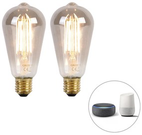 2 db-os készlet okos E27 LED izzó ST64 füstüveg 7W 400lm 1800K