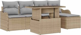 vidaXL Kültéri Ülőgarnitúra párnával 6 pcs Bézs Poli rattan