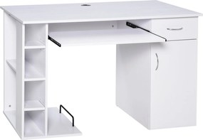 HOMCOM Számítógép Íróasztal Multimédia Számítógép Asztal Többszörös Tárolószekrénnyel és Billentyűzettartóval MDF 120 x 60 x 74 cm Fehér | Aosom