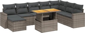 vidaXL 9 részes szürke polyrattan kerti ülőgarnitúra párnákkal