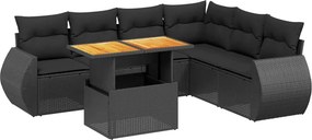 vidaXL 7 részes fekete polyrattan kerti ülőgarnitúra párnával