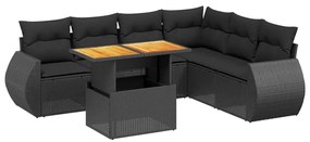 vidaXL 7 részes fekete polyrattan kerti ülőgarnitúra párnával