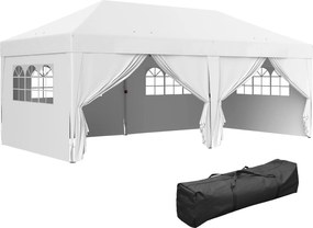 Outsunny Összecsukható Pavilon 6x3 m 6 Levehető Oldalfallal Vízálló UV-védelemmel és Hordtáskával, Ideális Kerti Pavilon Kámpingezéshez és Bulikhoz -
