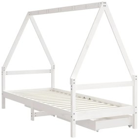 fehér tömör fenyőfa gyerekágykeret fiókokkal 80 x 200 cm