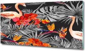 Fotó-üvegkép Flamingók és virágok 100x70