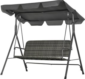 Outsunny Háromszemélyes Kültéri Kertihinta Állítható Napernyővel PE Rattan Üléssel és Kartámaszokkal Erkély Terasz Patio 240 kg Teherbírás 167x112x153