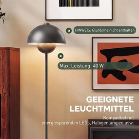 Állólámpa, kerek ernyő, lábkapcsoló, hosszú kábel, elegáns megjelenés, fém, szürke