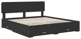 vidaXL Ágykeret fejtámlával fiókkal Fekete 200 x 200 cm Faanyag