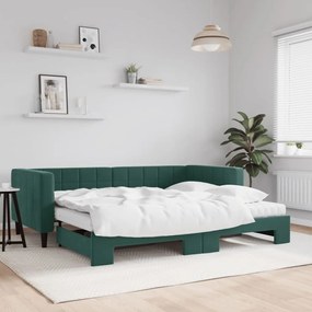 sötétzöld kihúzható bársony heverő matraccal 90 x 200 cm
