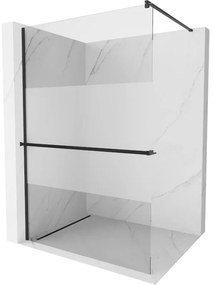 Mexen Kioto +, zuhany paraván polccal és törülközőtartóval 90 x 200 cm, 8 mm-es átlátszó jégüveg, fekete profil, 800-090-121-70-35