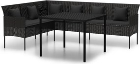 vidaXL 2 részes fekete polyrattan kerti étkezőgarnitúra párnával