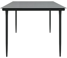 fekete acél és edzett üveg kerti étkezőasztal 200 x 100 x 74 cm