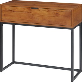 HOMCOM Tárolós Konzol Asztal, Ipari Stílusú Kanapé Asztal, Oldal Asztal Előszobába, Nappaliba, Előcsarnokba, Acél, Barna, 80 x 30 x 76 cm | Aosom