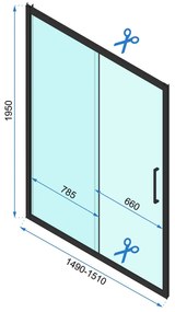 Rea Rapid Slide, tolózuhanyajtó 1500 x 1950 mm, 6 mm átlátszó üveg, arany profil, REA-K5617