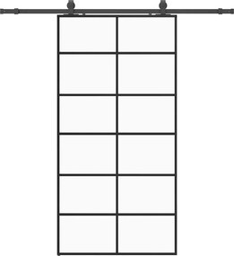 vidaXL fekete ESG üveg tolóajtó fémszerelvény-szettel 102x205 cm