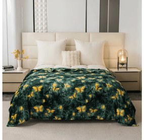Mikroplüss pléd YELLOW BUTTERFLY, sötétzöld Méret: 160 x 200 cm