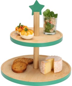 Bambuszos süteményes tálca 2 emeletes, zöld