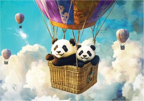 Panda fotótapéta lufiban az ég hátterében fiú gyerekszobába +ragasztó