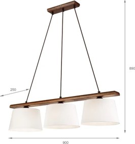 AIDA kábeles csillár 3x E27/60W/230V, átmérő 25 cm, tölgy/dió