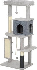 PawHut Kaparófa 132 cm Macskafa Macska Bújóval, Játék Gömbbel, Sisakos Kaparóoszlopokkal, 6 kg-ig Terjedő Macskák Számára, Világosszürke | Aosom