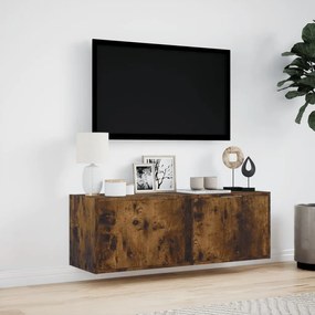 füstös tölgy színű fali TV-szekrény LED-ekkel 100x31x35 cm