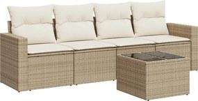 vidaXL 5 részes bézs polyrattan kerti ülőgarnitúra párnákkal