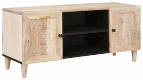 TV szekrény polcokkal Fehér 105 x 33 x 46 cm tömör mangófa
