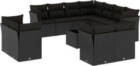 vidaXL 12 részes fekete polyrattan kerti ülőgarnitúra párnákkal