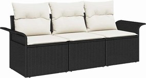 vidaXL Kanapé Szett párnával 3 pcs Fekete polirattan
