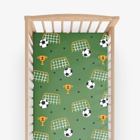 Goldea gyermek gumis pamut lepedő kiságyba - futballvilág 70 x 140 cm