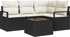 vidaXL Kanapé Szett 5 pcs Fekete polirattan