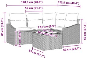 4 részes Kert Bútor Szett Párnákkal Barna Poli Rattan