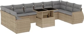 vidaXL 11 részes bézs polyrattan kerti ülőgarnitúra párnákkal