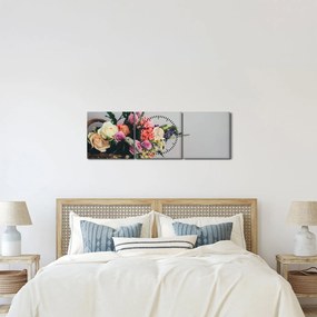 Egy kosár virágokkal képe (órával) (90x30 cm)