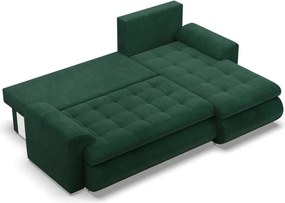 Tokio sarokkanapé, 2 ágyneműtartóval, kordbársony, jobboldali, zöld