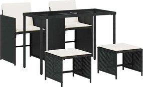 vidaXL 5 részes fekete polyrattan kerti étkezőgarnitúra párnákkal