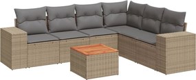 vidaXL 7 részes bézs polyrattan kerti ülőgarnitúra párnákkal