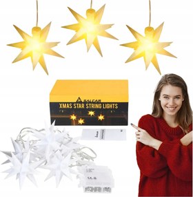 3D Csillag Lámpák Karácsonyi Díszítés Fehér 1,5M Elemes