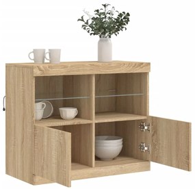 sonoma tölgy színű tálalószekrény LED-ekkel 81 x 37 x 67 cm