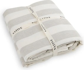 Világosszürke-krémszínű kétszemélyes len ágyneműhuzat 200x200 cm Natural Stripes – Native Natural