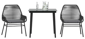 vidaXL 3 részes fekete polyrattan üveg kerti étkezőgarnitúra párnákkal